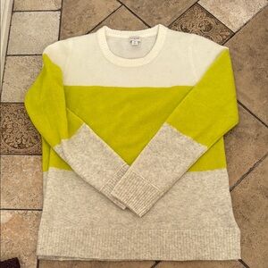 Colorblock JCREW women’s medCrewneck - Cream Grey bright yellow/green